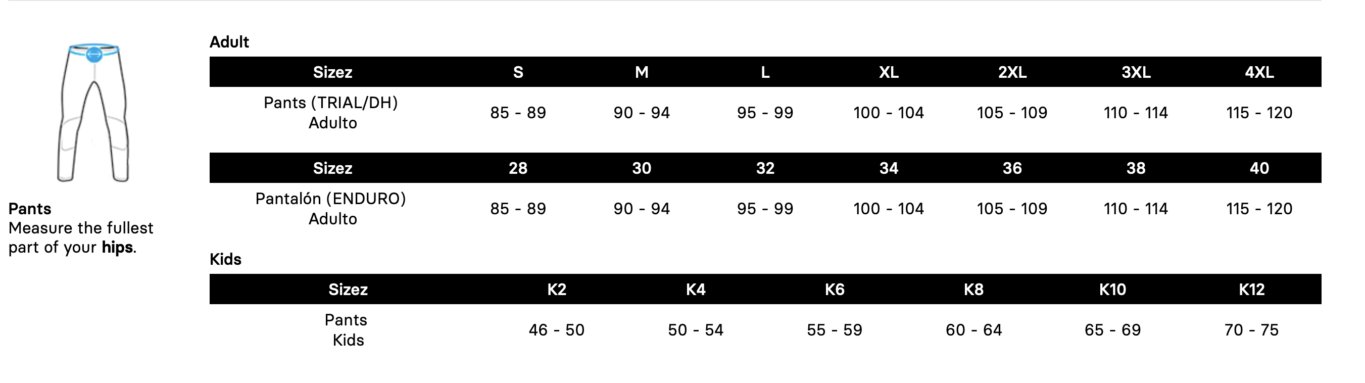 S3 pants sizing